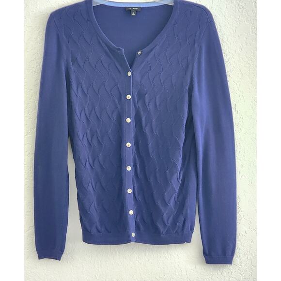 SWEATER/CARDIGAN-TALBOTS-Royal Blue-Button Up-Knit Design on Front-Size LRG - Picture 1 of 12